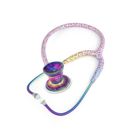 Image of MDF Instruments, Engravable - Rainbow Leopard Kaleidoscope ProCardial Cardiology Stethoscope, Lightweight Titanium, Adult, Dual Head, Rainbow Leopard Tube, Chestpiece-Headset, MDF797TRLKL-ENGRAVING