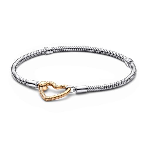 PANDORA Bracciale Moments in maglia snake in argento Sterling con chiusura a cuore placcata in oro 14k, 19