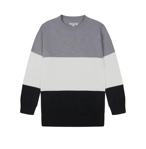 Bienzoe Boys Cotton Crewneck Sweater: Long Sleeve Knit Fall Winter Pullover - Casual for School Family Gathering Grey Size 16