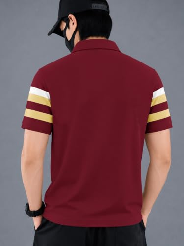 Image of Noble Monk Men's Striped Polo Neck Half Sleeve Casual T-Shirt with Regular Fit