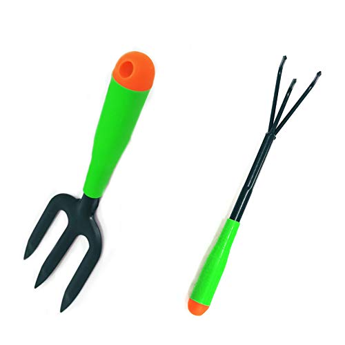 DARIT Garden Tool Sets – Gardening Hand Tools with High Carbon Steel Heads Trowel Rake Fork Cultivator (Cultivator + Fork)