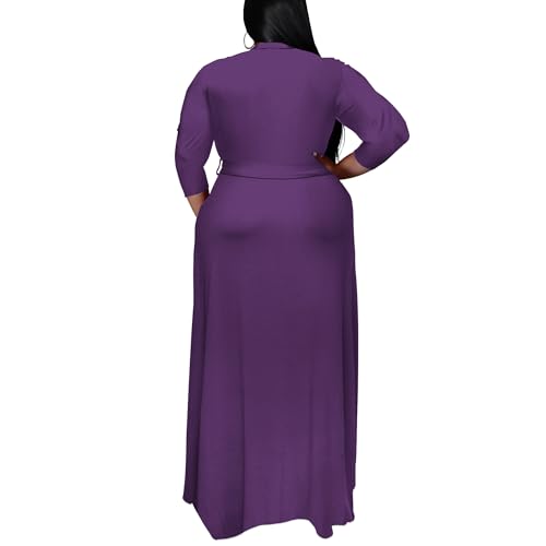 Image of Runwind Plus Size Dresses for Women Floral Maxi Dress Flowy 3 /4 Sleeve with Belt