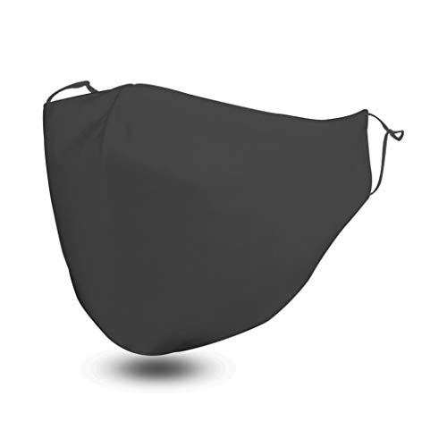 Stoffmaske | Behelfsmaske | Alltagsmaske | Maske aus Stoff - waschbar, wiederverwendbar mit verstellbaren Gummibänder und Filterfach | Gut zu atmen - Innen Baumwolle, außen Polyester (Schwarz)