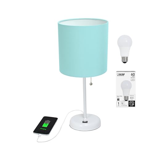 Port de charge USB sur cette lampe de table blanche avec abat-jour en tissu