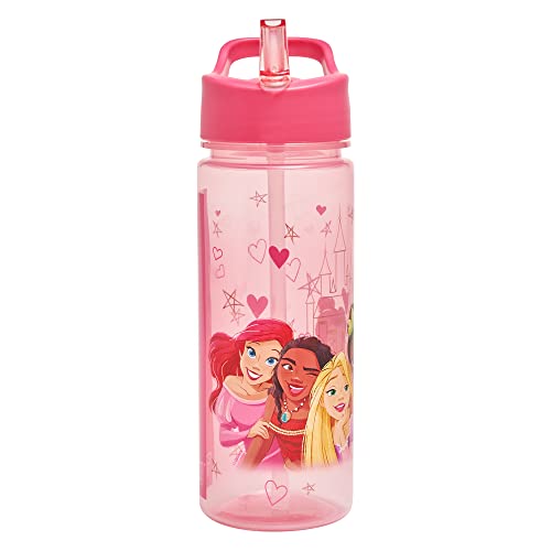 Disney Princess Personalised Sticker Water Bottle with Straw 500ml–Official Merchandise by Polar Gear, Kids Reusable Non Spill BPA Free Tritan – Ideal For School Nursery Sports Picnic - Pink