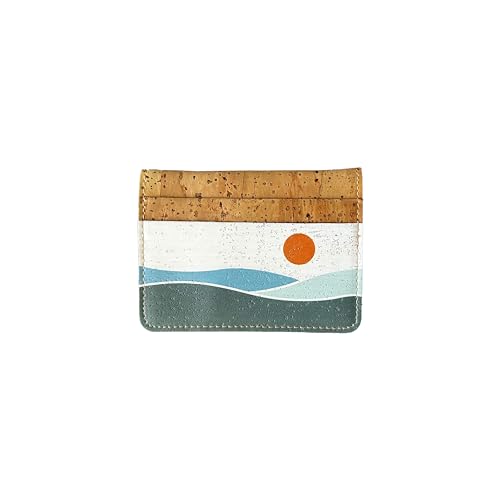 Image of Cork Wallet - Cork Card Holder - Art Print - Eco Friendly - Vegan Non-Leather -Sustainable - Bifold, Waves, Cork Grain Wallet