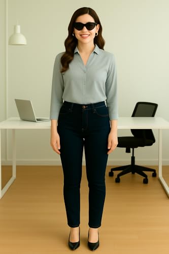 Image of FUNDAY FASHION Women's Regular Fit Solid V Collered Casual Shirt