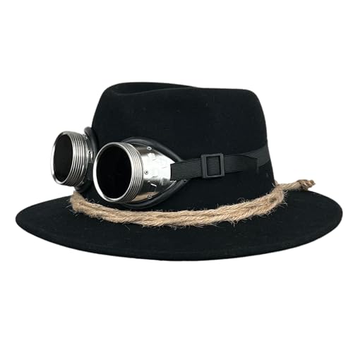 Mauerer Trachtenhut für Herren mit Gletscherbrille Filzhut für Herren in Anthrazit und beiger Kordel - abnehmbare Gletscherbrille - Tiroler Hut (DE/NL/SE/PL Numerisch 58 Schwarz)