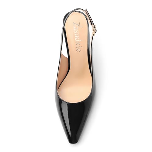 Womens Patent Leather Pointed Toe Slingback Heels, Women's Stiletto Pumps Slip-on High Heels Office Wedding Sandals Party Prom Dress Shoes3