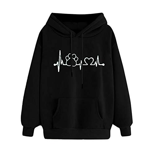 Briskorry Dames mode hond poot print capuchon herfst winter sweatshirt lange mouwen comfortabele hoodie casual outwear streetwear pullover tops blouses sportkleding