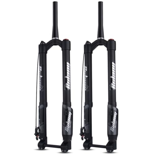 DH MTB サスペンションフォーク 26インチ、27.5インチ、29インチ トラベル 140mm ダウンヒル バイク 倒立式 エアフォーク テーパード フロントフォーク スルーアクスル 15x110mm ディスクブレーキ リバウンド調整可能(Remote