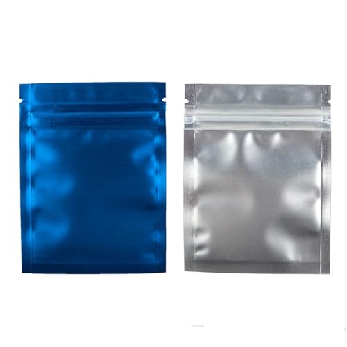 Bolsas de plástico con cremallera, 100 bolsas de almacenamiento planas translúcidas mate con cierre de cremallera frontal transparente de aluminio (azul, 12 x 18 cm)