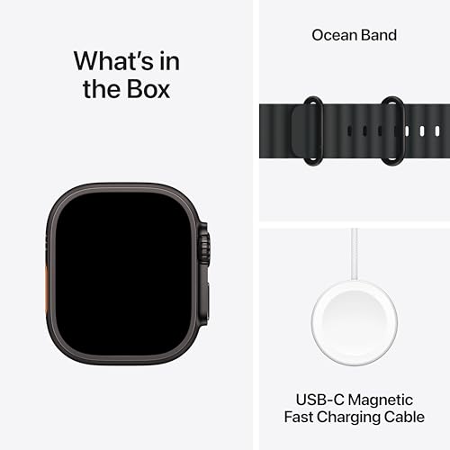 Apple Watch Ultra 2 GPS + Cellular 49mm Smartwatch, Sports Watch with Black with Rugged Titanium Case with Black Ocean Band. Fitness Tracker, Precision GPS, Extra-Long Battery Life