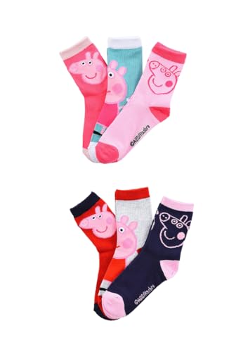 Peppa Wutz Pig Socken Mädchen 6 Paar Kindersocken mit Motiv | Baumwollsocken Set für Kinder (DE/NL/SE/PL Numerisch 23 26 Regular Peppa Wutz)