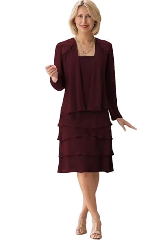 Mother of The Bride Dresses for Wedding Long Sleeve Lace Chiffon Formal Gown with Jacket JH008