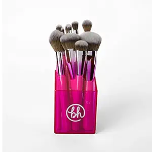 BH STUDIO PRO makeup brush set, Midnight Festival Brush Set 10 Piece Brush Collection with Brush Holder (PINK)