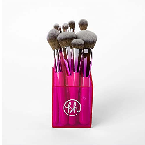 BH STUDIO PRO makeup brush set, Midnight Festival Brush Set 10 Piece Brush Collection with Brush Holder (PINK)