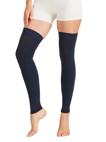 Image of NURCOM 15-20 mmHg Compression Stockings for Women & Men, Footless Thigh High Compression Sleeves with Dot Silicone Band, Graduated Support Pressure Stockings-Ideal for Athletic, Medical, Travel Use