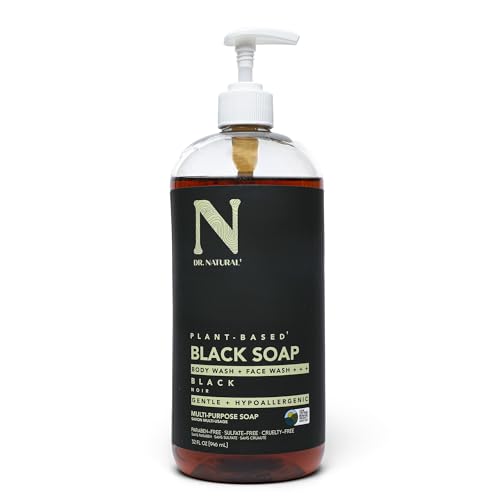 Dr. Natural Multi-Purpose Black Liquid Soap - Natural West African Body Wash - Gentle Hand Soap - Deep Moisturizer, Fights Acne - 32 oz