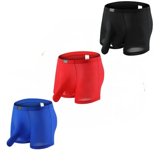 Mens Elephant Trunk Underwear Sexy Ice Silk Solid Color Separate Pouch Boxer Briefs