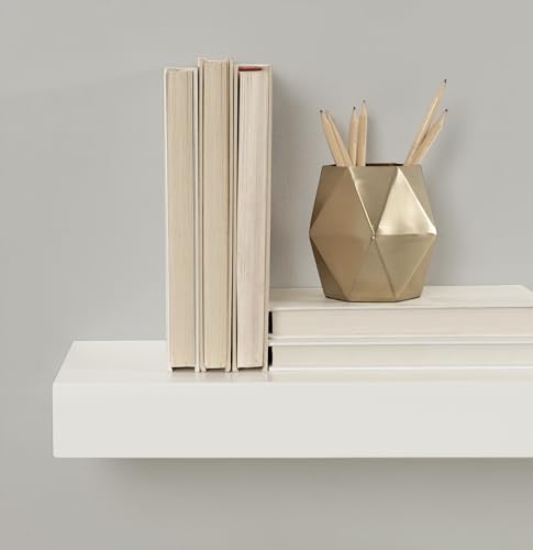 Image of Kate and Laurel Havlock Modern Natural Floating Shelves; Set of 2; 24 x 8; White; Functional Bathroom and Kitchen Shelves for Storage and Display