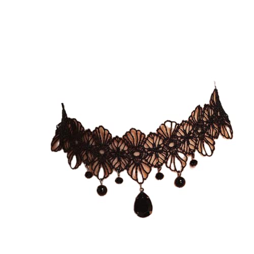 Handcess Schwarze Spitze Choker Halskette Kristall Anhänger Halsketten Gothic hohl Blume Choker Schmuck Zubehör für Frauen und Mädchen Cover