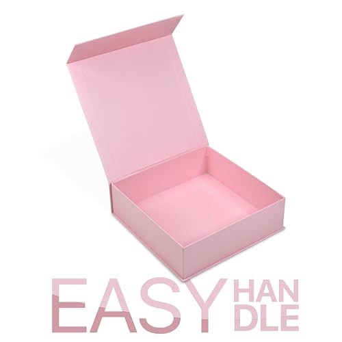 Image of RBS - Medium Cardboard Boxes for Packaging, 2.5m Ribbon (1 Pack) Hamper Boxes for Gift Empty (26 x 26 x 8cm) Gift Box Empty Gift Hamper Box Reusable Valentine Gift Boxes for Presents (Pink)