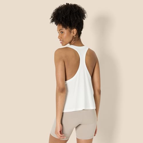 Amazon Essentials Suave y Ligera Camiseta Deportiva de Algodón sin Mangas, con Tirantes y Sisas Grandes, Corte Holgado y Espalda Cruzada para Entrenamiento y Yoga Mujer, Blanco, L