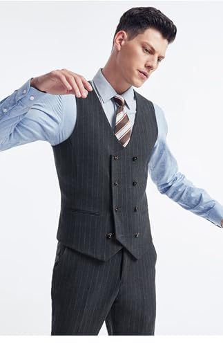 Men's Formal Suit Vest Slim Fit Pinstripe Waistcoat Business Vest for Suit Tuxedo4