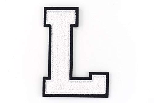 Nähgedöns.de Varsity Letter L de rizo con letra de la A a la Z, color blanco y negro, 9,5 cm de...