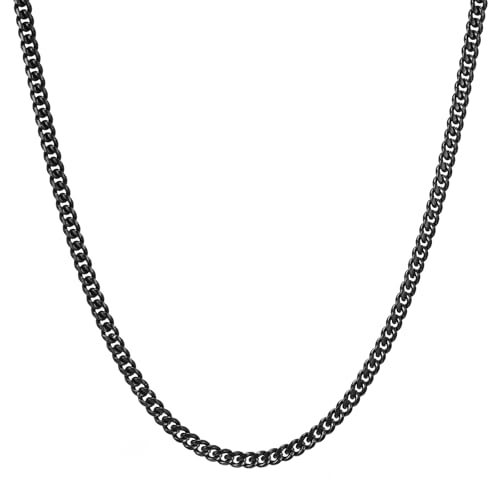 RWQIAN Kette Herren Panzerkette 4mm Schwarzkette 60cm Männer Edelstahl Schwarz Panzerkette Halskette Gliederkette Klassische Link Chain 24 Geschenk für Damen Männer