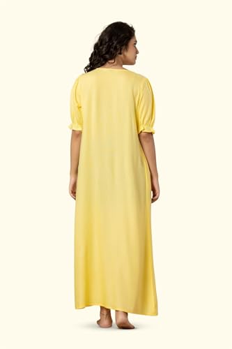 Image of NIHSAMAH Viscose Nighty for Women, Embroidered & Printed Stylish Night Gown, Long Sleeve Comfortable Sleepwear Long Nightwear, Maxi