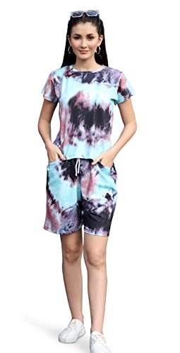 Image of DHRUVI Trendz Co Ord Set for Women | Outfits Tracksuit Set | Co Ord Set for Women | Travel Co Ord Set for Women |Tie Dye Printed Short | Half Sleeve