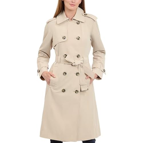 LONDON FOG womens Double-Breasted Long Trench Coat with Belt