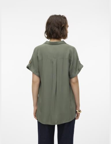 VERO MODA Damen VMBUMPY S/S Shirt WVN GA NOOS Kurzarmbluse, Grün, L – Ansicht 3