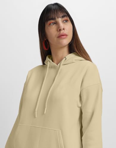 Image of JUNEBERRY Cotton Fleece Regular Fit Hooded Sweatshirt Lastest Back Graphic Printed Winter Hoodies for Women (Available in Colors: Black, SOYA Bean, Orange, Marshmellow, White & Lilac)