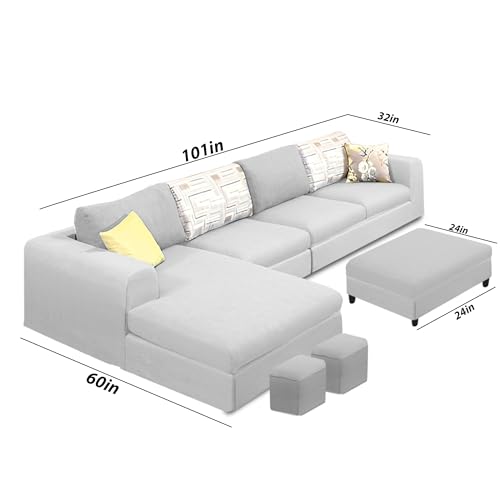 Image of Koza LHS 8 Seater L Shape Sofa Set with Center Table for Living Room (Grey Fabric) Premium Fabric Sofa