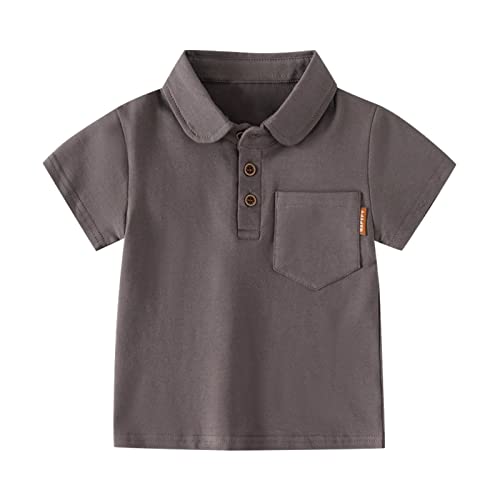Polo para niños de 110, camisetas monocromáticas para niños, holgadas, con cuello, informal, playera, moderna, deportiva, elegante, transpirable, de manga corta, elegante y básica, café, 110
