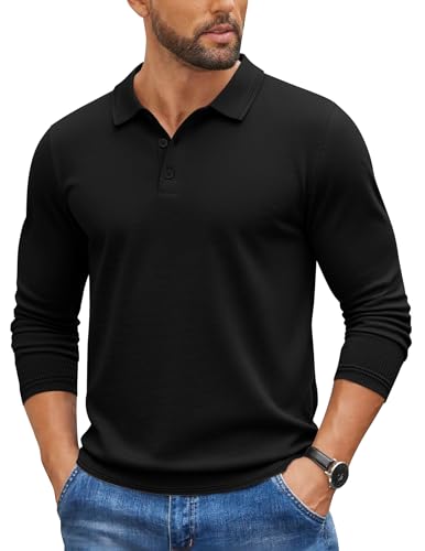 COOFANDY Mens Knit Polo Sweater Long Sleeve Casual Golf Polo Lightweight Dress Button Collar Pullover Sweaters