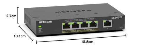NETGEAR GS305EP PoE Switch 4 Port Gigabit Ethernet LAN Switch PoE+ 63W Plus (5 Ports Plug-and-Play, Managed Netzwerk Switch PoE, IGMP Snooping, QoS, VLAN, Lüfterloses Metallgehäuse)