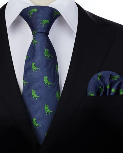 Image of HISDERN Ties for Men Classic Animal Tie and Pocket Square Set Jacquard Woven Silk Neckties Handkerchief Wedding Party