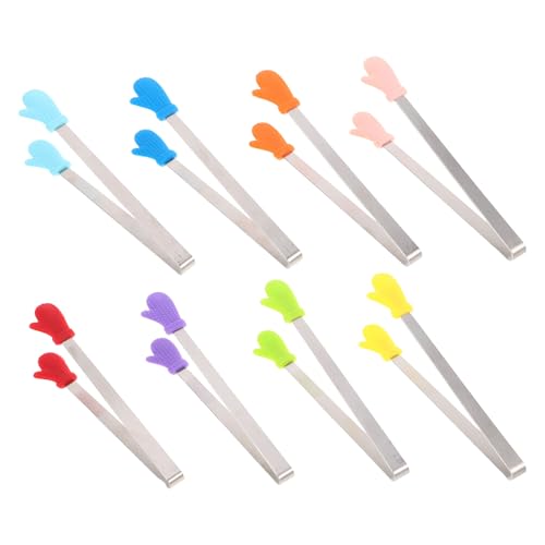 Zerodeko Pinzas de Cocina Mini de Silicona y Acero Inoxidable, 8 Piezas Colores Surtidos, para Servir Aperitivos, Ensalada, Cubitos de Hielo y Barbacoa, Utensilios Portátiles para Uso