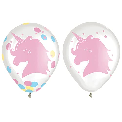 Ballons confettis en latex amscan motif licorne 30 cm pour décoration anniversaire, lot de 6