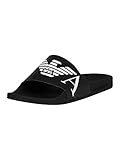 Emporio Armani Herren Swimwear Slipper Monogram Slide Sandal, Black+White+Black, 42 EU