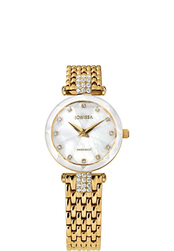JOWISSA Weiss/Gold Facet Strass Schweizer Damenuhr J5.633.S