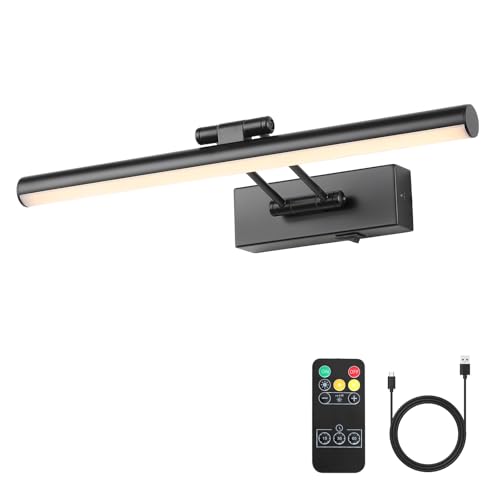 JOOSENLUX Battery Operated Picture Light Dimmable Wireless Gallery Lights Dual-Rods Swing Arm LED Wall Art Light 15.35