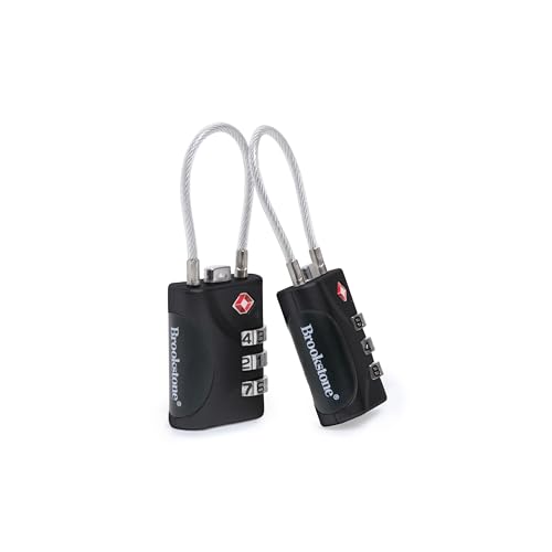 Brookstone Cable Lock - 2 Pack TSA-Approved 3-Digit Keyless Luggage Travel Lock - Resettable Combination Wire Padlock, Black4