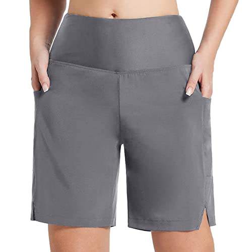 Pantalones cortos de yoga transpirables de tiro alto con bolsillos