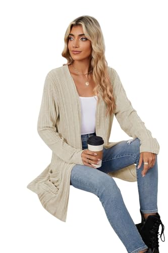Image of Women's Lightweight Cardigan Open Front Long Sleeve Casual Knit Sweaters Coat Long Cardigan With Pockets
