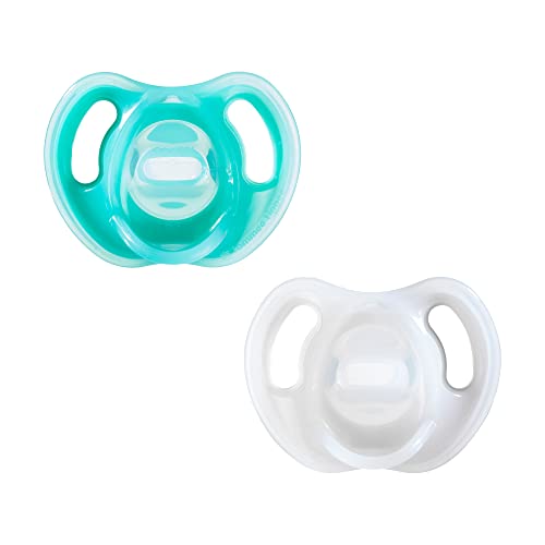 Tommee Tippee Ultra-Light Silicone Pacifier, 6-18 Months, Symmetrical One-Piece Design, BPA-Free Silicone Binkies, Blue/White, Pack of 2
